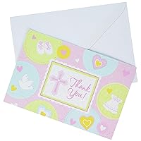 Amscan Sweet Christening ‑ Pink Thank You Card Set Invitation, 3 7/8