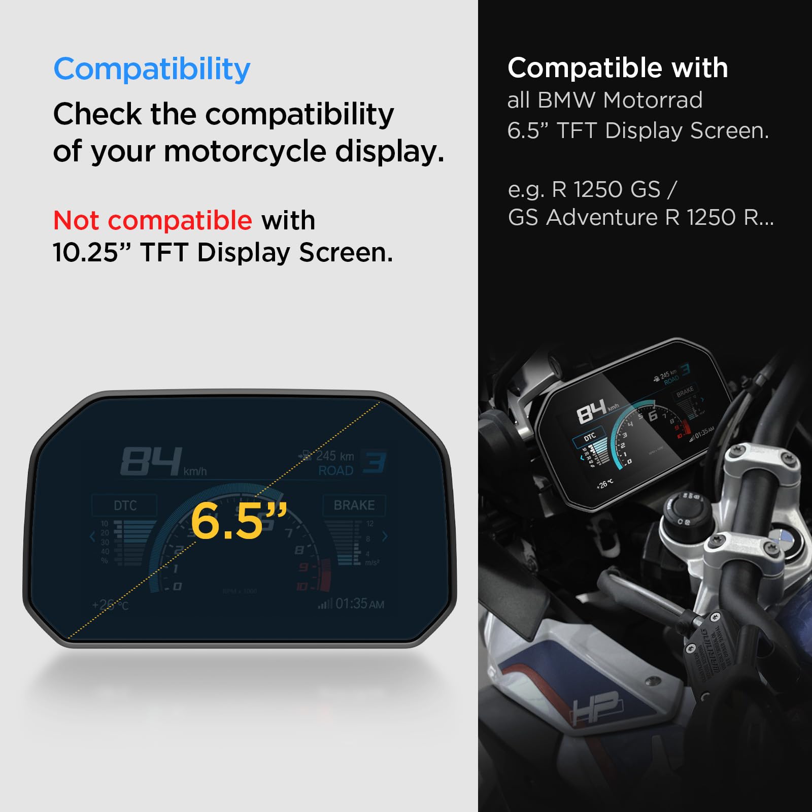 Spigen Tempered Glass Screen Protector [GlasTR Slim] designed for BMW R1250GS (2018/2019/2020/2021/2022/2023) 6.5 inch Touchscreen - Crystal Clear