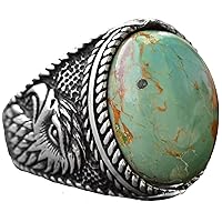 KAMBO Genuine Real Arizona Turquoise Gemstone Ring, Eagle Ring, 925K Sterling Silver Ring, Animal Silver Ring