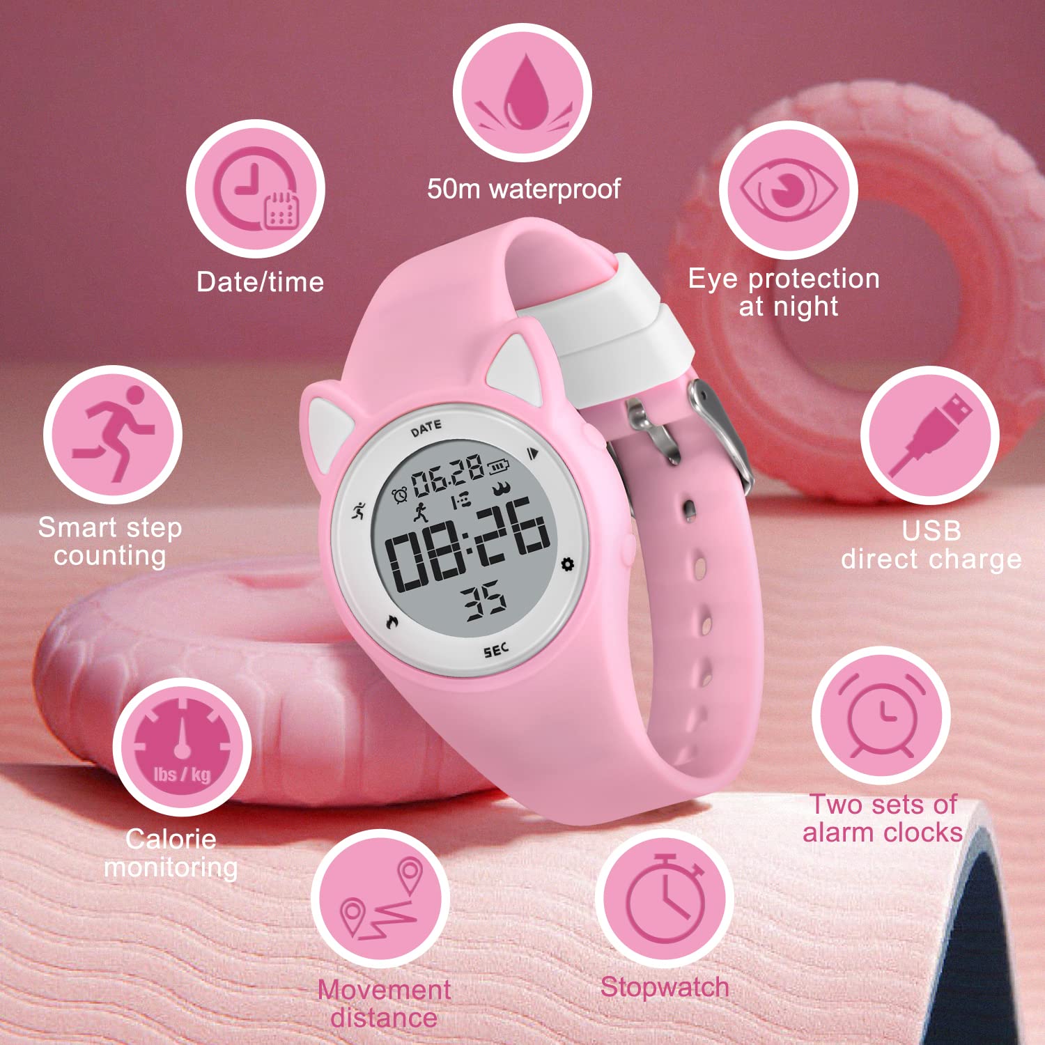 Kids Watches Digital Sport Watch for Girls Boys, Fitness Tracker with Alarm Clock, Stopwatch, No App Waterproof Watches for Teens Students Ages 5-12