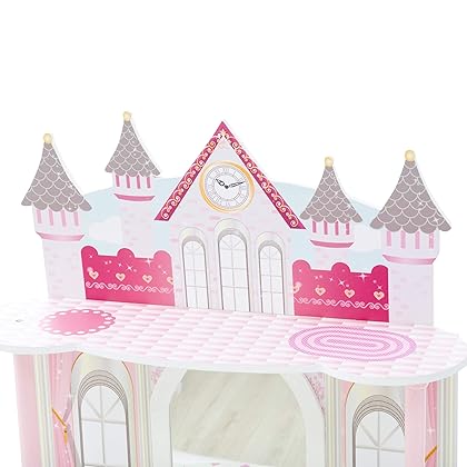 Teamson Kids Pretend Play Kids Vanity Table and Chair Vanity Set with Mirror Makeup Dressing Table with Drawer Castle Play Set with Accessories for Girls Dreamland Castle Play Vanity Set White Pink