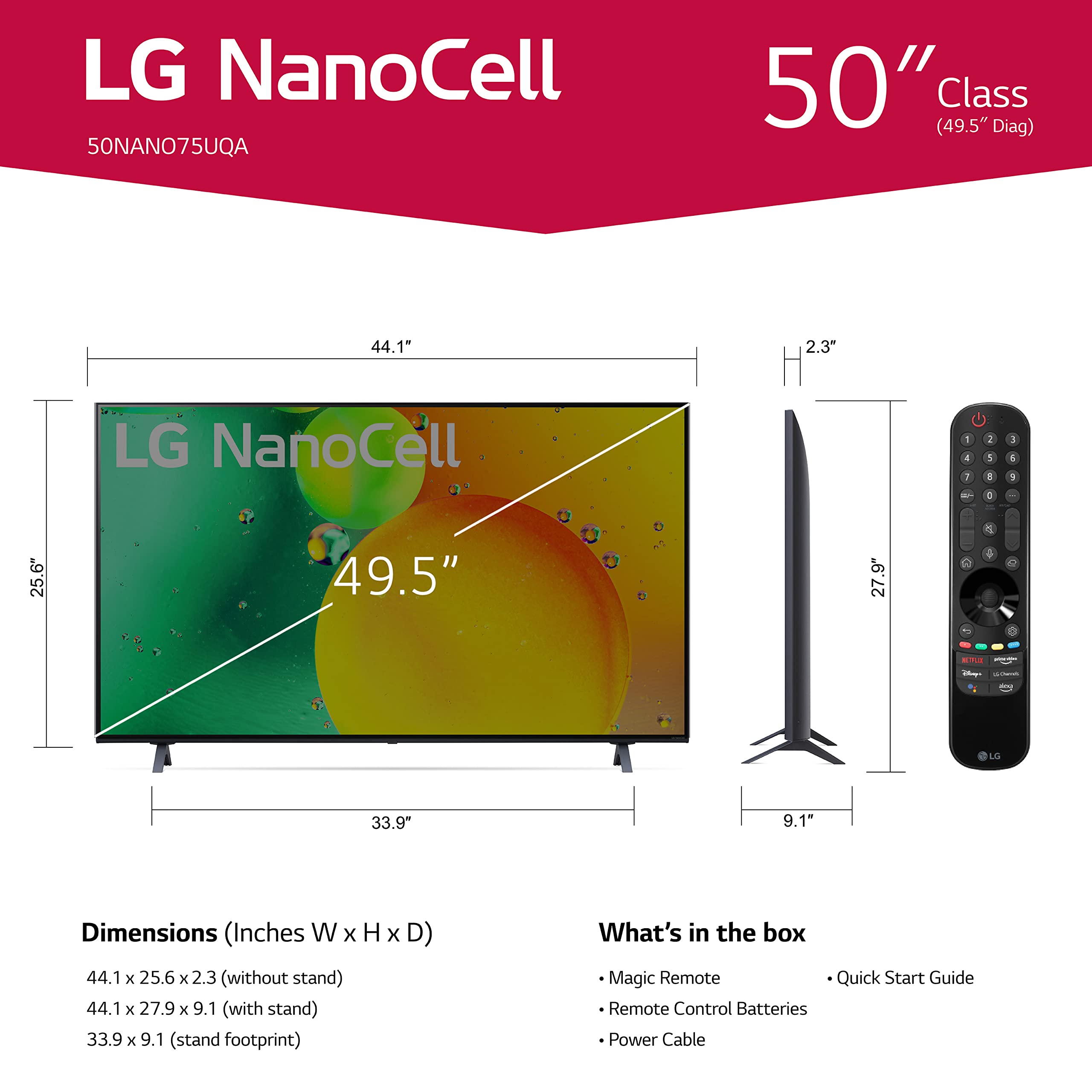 LG 50-Inch Class NANO75 Series Alexa Built-in 4K Smart TV (3840 x 2160), 60Hz Refresh Rate, AI-Powered 4K, WiSA Ready, Cloud Gaming (50NANO75UQA, 2022)