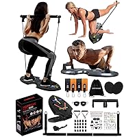 Home Workout Equipment with 15 Gym Accessories Portable at Home Gym Jump rope Foldable Pushup bar with Resistance band Pilates Bar Ultimate Push Up board Strength Training equipment for Men 