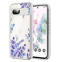 Flowers Case Compatible for Google Pixel 8A 6.1” with Cute Pretty Purple Lavender Pattern for Women Girls,Clear Soft TPU Shockproof Protective Case Cover for Google Pixel 8A (2024)