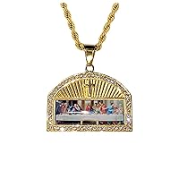 Men Women 925 Italy 14k Gold Finish Iced Big Last Supper of Jesus with His Disciples Pendant Necklace Necklace Punk Retro Vintage Style Bull Head Pendant Stainless Steel Real 2.5 mm Rope Chain Necklace, Men's Jewelry, Family Dinner Chain Pendant Rope Necklace