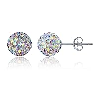 Sterling Silver Rhodium AB 8mm Crystal Fireball Stud Earring