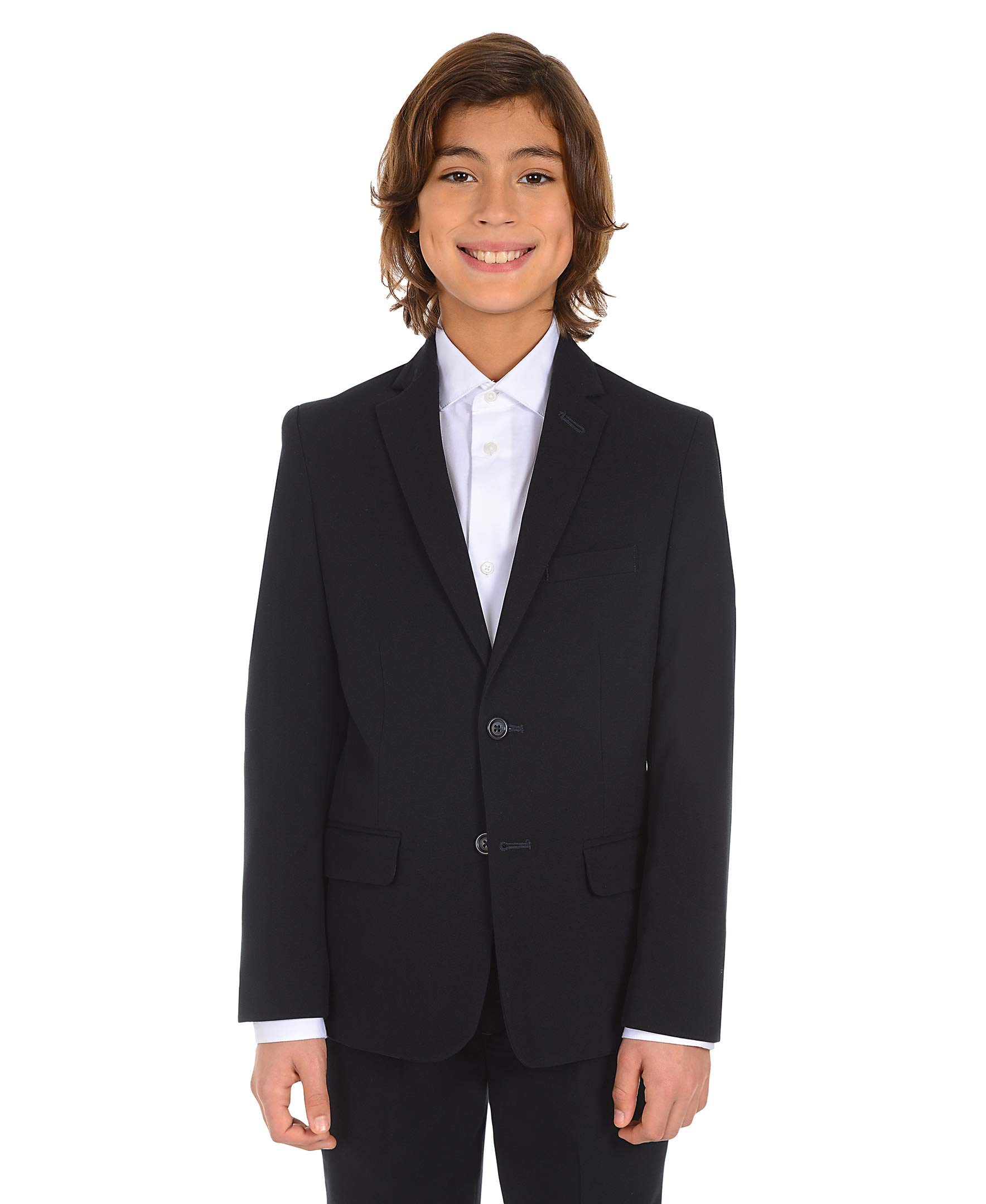 Calvin Klein Boys' Bi-Stretch Blazer Suit Jacket, 2-Button Single Breasted Closure, Buttoned Cuffs & Front Flap Pockets