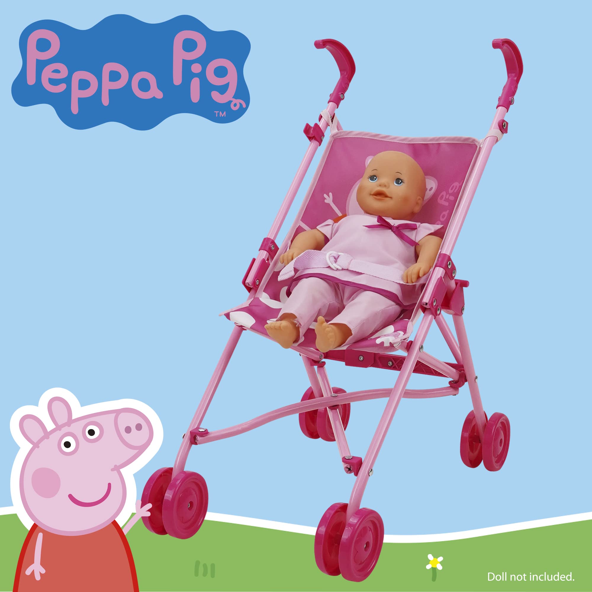 Peppa Pig: Doll Umbrella Stroller - Pink & White Dots - Fits Dolls Up to 24