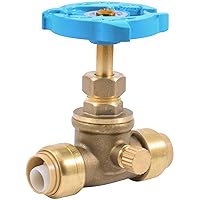 SharkBite 1/2 Inch Stop Valve with Drain and Vent, Push to Connect Brass Plumbing Fitting, PEX Pipe, Copper, CPVC, PE-RT, HDPE, 24634LF