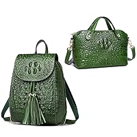 COOLCY Women Small Leather Backpack Purse Crocodile Designer Bag and Genuine Leather Purses for Women Crocodile Crossbody Small Satchel Bag