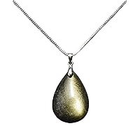 Memorial Teardrop Pendant Necklace Made of Natural and Genuine Gemstone, w 18