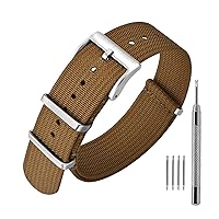 ANNEFIT Nylon Watch Band 18mm, One-Piece Waterproof Military Watch Straps with Heavy Silver Buckle (Brown)