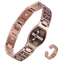 Feraco Copper Bracelet & Ring for Men 99.99% Solid Copper Magnetic Field Therapy Bracelet with Sizing Tool (Cross Design)