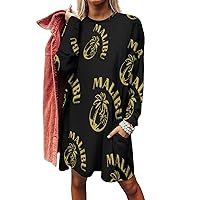 Malibu Coconut Tree Women's Sweatshirt Dress Long Sleeve Crewneck Pullover Tops Sweater Dress with Pockets
