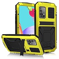 Compatible with Samsung A52 A52S Metal Case with Screen Protector Military Rugged Heavy Duty Shockproof with Stand Full Cover case for A52 A52S (Yellow)