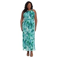 London Times Women's Plus Size Halter Maxi with Ruched Waistband