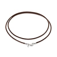 Miabella Genuine 2mm Black or Brown Italian Leather Cord Chain Necklace for Men Women with 925 Sterling Silver Clasp Made in Italy