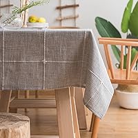 Farmhouse Tablecloth Solid Embroidery Lattice Cotton Linen Table Cloth Fabric Wrinkle Free Washable Table Cover for Kitchen Dinning Tabletop Decor (Rectangle/Oblong, 52 x 86 Inch, Grey)