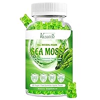 Sugar Free Irish Sea Moss Gummies with Chlorophyll Potassium Iodide Bladderwrack Burdock ACV Thyroid Digestion Mood Energy & Immune Support, Apple Flavor 60 Ct