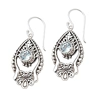NOVICA Handmade .925 Sterling Silver Blue Topaz Dangle Earrings Indonesia Gemstone Owl [1.7 in L x 0.3 in W x 0.1 in D] 'Ice Garden'