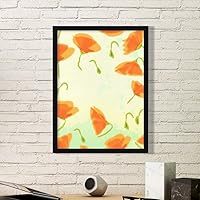 Flowers Plant Golden Poppy Decoration Painting Art Painting Picture Photo Wooden Rectangle Frame Home Wall Decor Gift