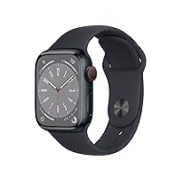 Apple Watch Series 8 [GPS + Cellular 41mm] Smart Watch w/Midnight Aluminum Case with Midnight Sport Band - M/L. Fitness Tracker, Blood Oxygen & ECG Apps, Always-On Retina Display, Water Resistant