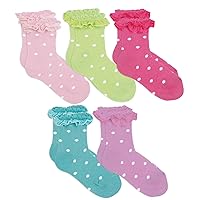 Baby Girls' Little Ruffle Top Dress Socks Fancy Polka Dot Fashion, Pack of 5