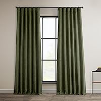 HPD Half Price Drapes Faux Linen Room Darkening Curtains - 84 Inches Long Luxury Linen Curtains for Bedroom & Living Room (1 Panel), 50W X 84L, Khaki Green