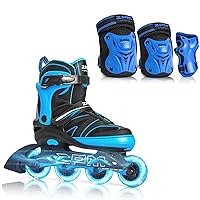 2PM SPORTS Small Inline Skates for Kids with Adjustable Protective Gear Set Large - Blue & Blue