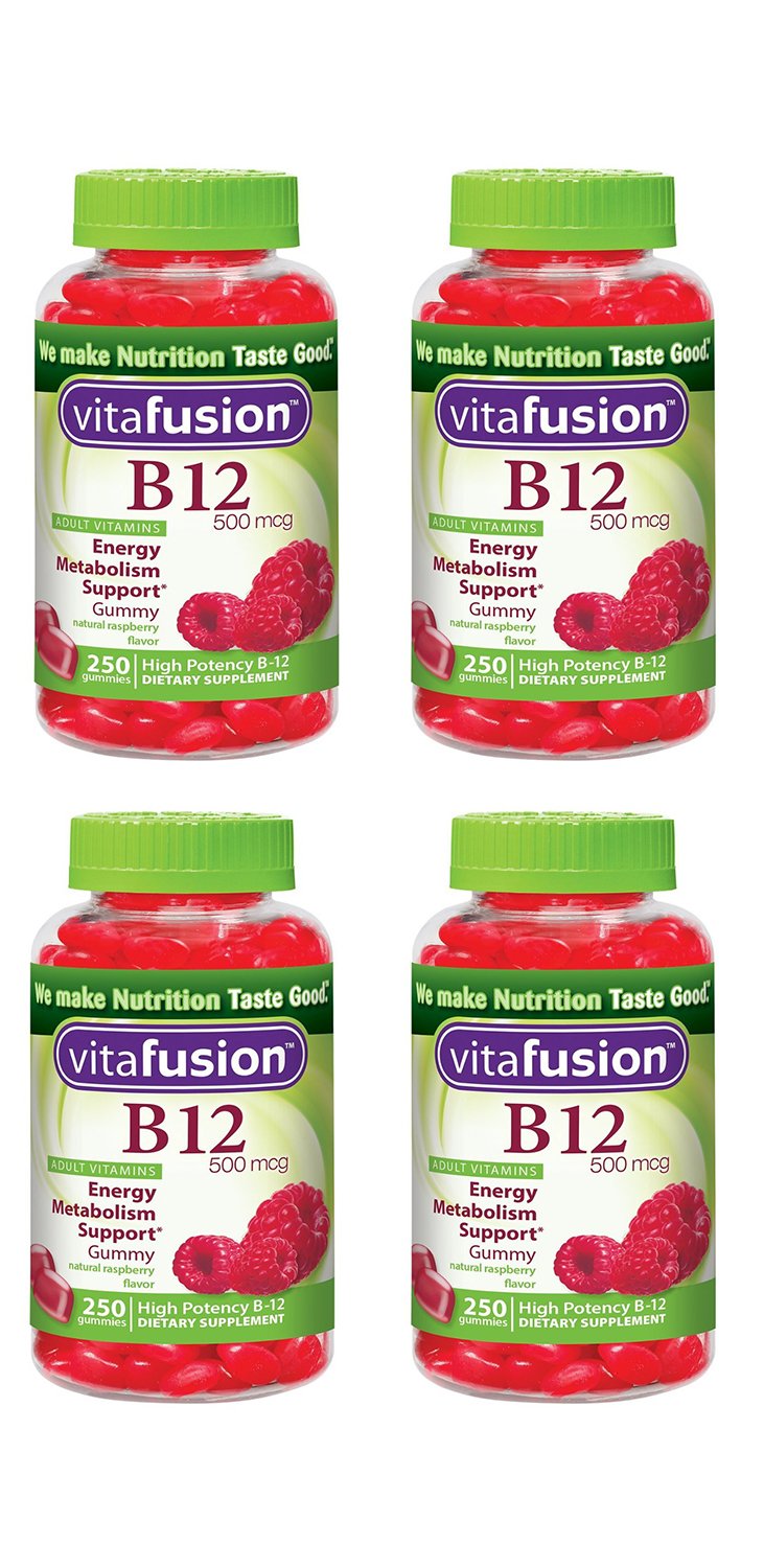 Vitafusion Energy B12 Gummy KLpCj Vitamins Very Raspberry 500mcg, 250 Count (Pack of 4) kzFkC