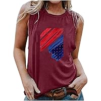 Warehouse Deals Summer Patriotic Tank Tops for Women Fashion Sleeveless Tshirts Loose Fit Casual USA Flag Star Stripe Tees Blouse
