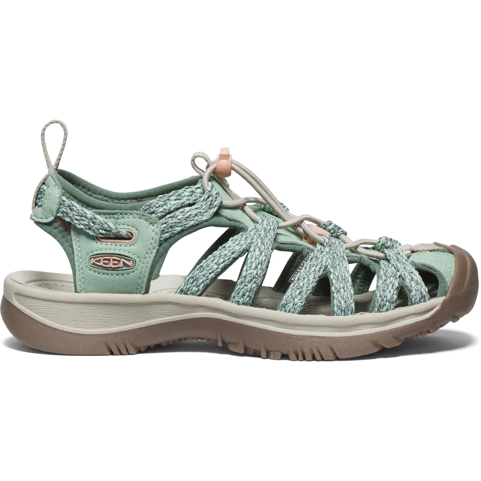 KEEN Women's Whisper Closed Toe Sport Sandals, Granite Green/Peach Parfait, 9