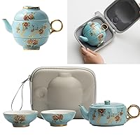 Portable Kung Fu Tea Set Ceramic Handmade Grandeur Exquisite 1 Tea Pot With Handle 2 Cups And Travel Bag Coffee Cup Suitable for Travel Picnic Office Home