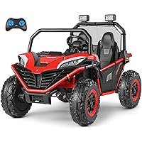 ELEMARA 2 Seater Ride on Car for Kids,12V Battery Powered Off-Road UTV Toy,4WD Electric Car with Remote Control,LED Lights,Bluetooth,Adjustable 3 Speeds,2 Spring Suspension for 3-8 Boys & Girls,Red