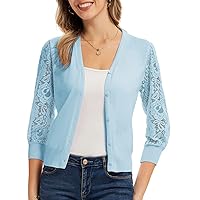 GRACE KARIN Women's Summer Cardigan Lightweight V Neck Lace 3/4 Sleeve Button Front Sweaters