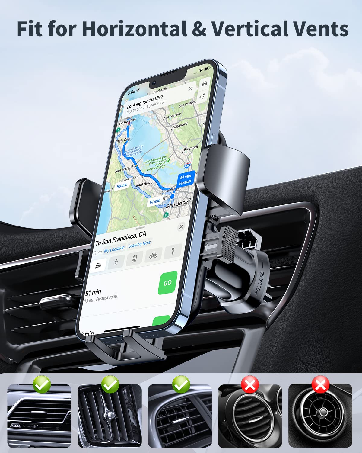 Miracase Phone Mount for Car Vent, Universal Car Phone Holder Mount [Upgraded Vent Clip Never Fall Off] Hands Free Air Vent Cell Phone Holder for Car Cradle in Vehicle Compatible with All Phones