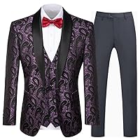 Men Floral Blazer 3 Piece Tuxedo Jacket for Men One Button Blazer Wedding Prom Tuxedo Dinner Jacket Pants