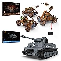 JMBricklayer Medieval 3 in 1 Military Weapon Model Kit(568 PCS) & Tiger Army RC WW2 Military Tank Building Kit(800 PCS), Construction Vehicle Toy Kit, Gift for Boys Adults