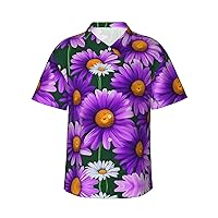 Purple Daisy Men's Casual Button-Down Hawaiian Shirts â€“ Funky Tropical Summer Outfits â€“ Retro Printed Beach Wear for Men