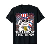 Funny 4th of July The Land of The Tipsy USA Cat Beer T-Shirt