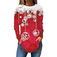Womens Tops Christmas Graphic Shirts Long Sleeve Tunic Tops Crew Neck Sexy Blouse Plus Size Winter Clothes