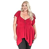 Red Plus Size Women Red Blouse, A-Line Tunic Casual Tops for Women, Empire Waist Tops for Women