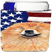 Caroline's Treasures SC9025MUK USA American Flag with Chow Chow Ultra Hugger for slim cans Can Cooler Sleeve Hugger Machine Washable Drink Sleeve Hugger Collapsible Insulator Beverage Insulated Holder