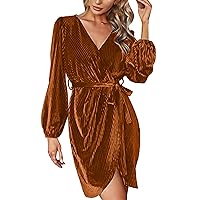 Maxi Dresses for Women 2024 Casual Plus,Women V Neck Loose Dress Solid Color Tie Long Sleeve Gown Dress Plus Si