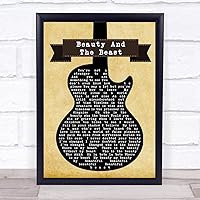 Beauty and The Beast Black Guitar Song Lyric Quote Print