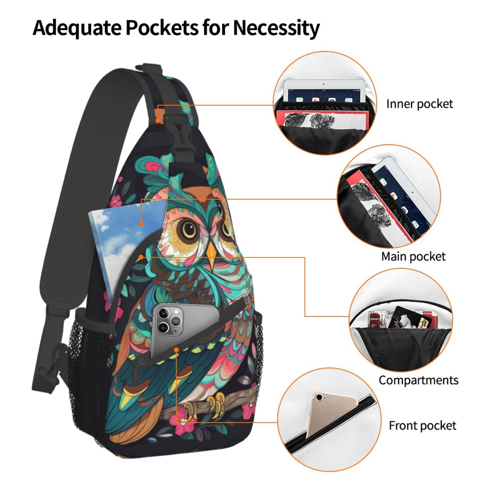 VTCTOASY Anime Owl Print Sling Bag Shoulder Sling Backpack Travel Hiking Chest Bag For Men Women