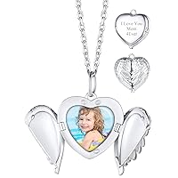 Custom4U Angel Wing Locket Necklace That Holds Picture for Women,Gold/Rose Gold/Black 925 Sterling Silver Heart Lockets with Chain 16