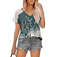 Summer Outfits for Women, T-Shirts Trendy Lace Womens Tops Casual Floral Short Sleeve 2024 Tunic Shirt, S, XXL