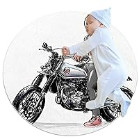 Baby Rug Boy Motorcycle Kids Round Play Mat Infant Crawling Mat Floor Playmats Washable Game Blanket Tummy Time Baby Play Mat 27.6x27.6 inches