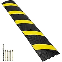 VEVOR 6 ft/72'' Rubber Speed Hump, 2 Channel, 22000 lbs Load Capacity Heavy Duty Traffic Speed Bump, with High Reflective Yellow Strip 4 Expansion Screws and 1 Drill, for Asphalt Concrete Gravel Roads